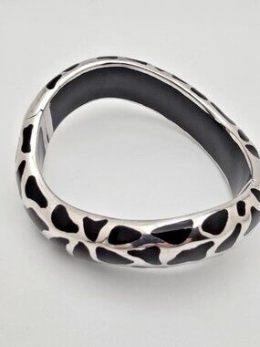 Rare $699 Signed Voreno 925 Safari Black Enamel Statement Bangle Bracelet E